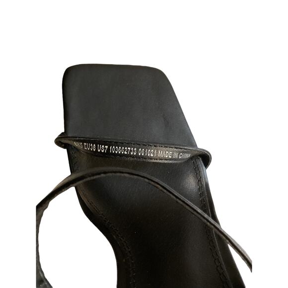 ASOS Sandals SZ 7 Black Leather Slide Square Toe High Square Heels - Picture 7 of 14